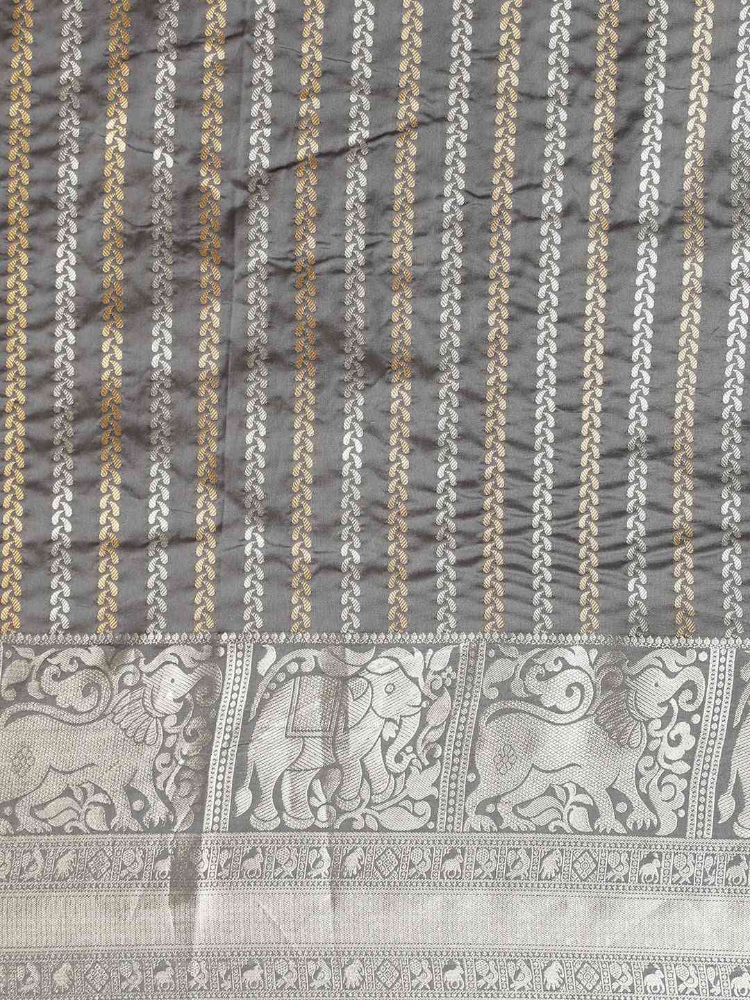 Stylish Banarasi Grey Colour Silk Blend Embellished Saree