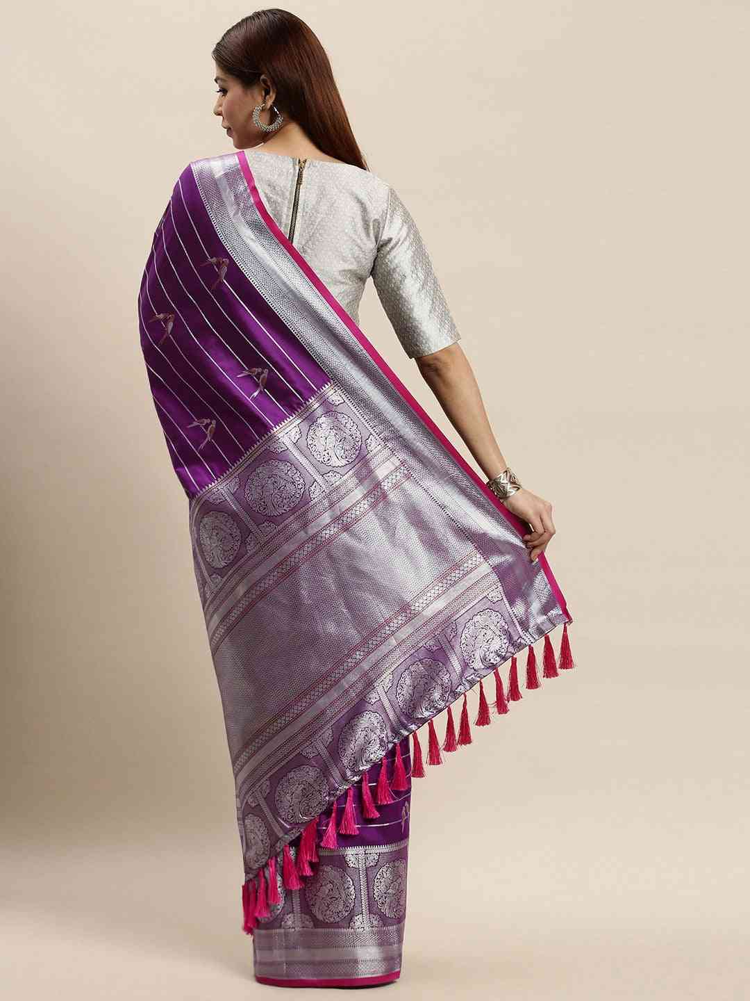 Latest Banarasi Striped Purple Colour Silk Blend Saree