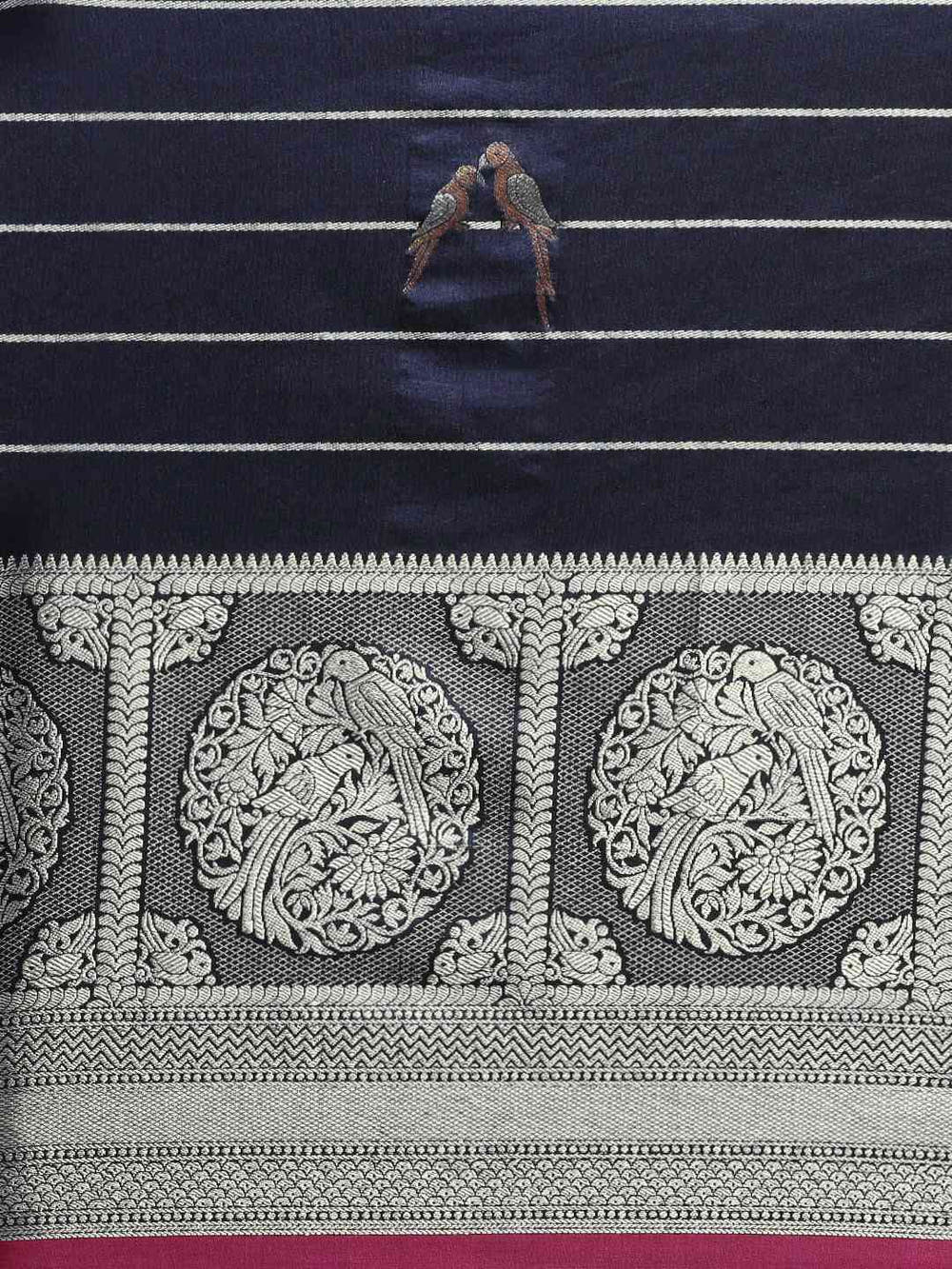 Beautiful Banarasi Striped Navy Colour Silk Blend Saree