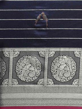 Beautiful Banarasi Striped Navy Colour Silk Blend Saree