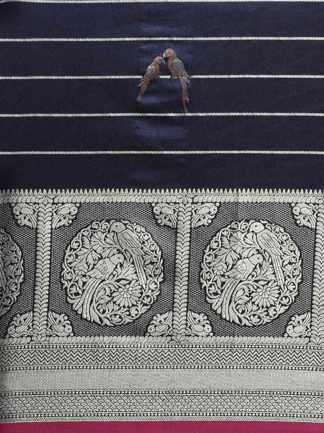 Beautiful Banarasi Striped Navy Colour Silk Blend Saree