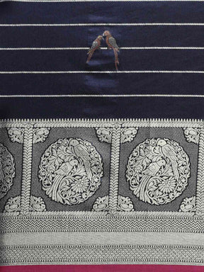 Beautiful Banarasi Striped Navy Colour Silk Blend Saree
