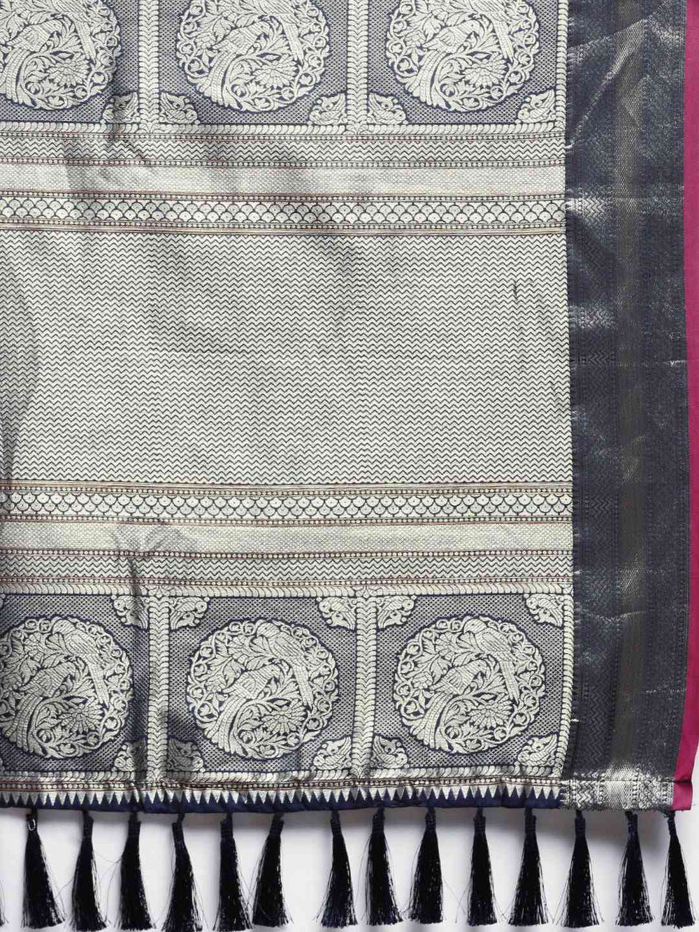 Beautiful Banarasi Striped Navy Colour Silk Blend Saree