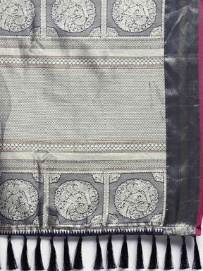 Beautiful Banarasi Striped Navy Colour Silk Blend Saree