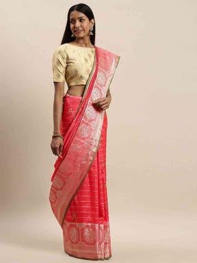 Beautiful Gajari Colour Banarasi Silk Blend Saree