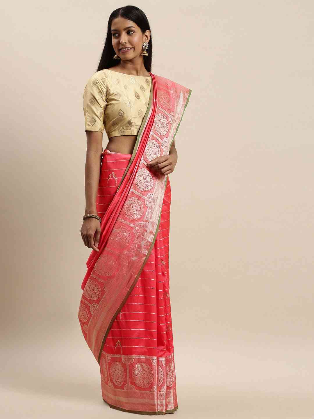 Beautiful Gajari Colour Banarasi Silk Blend Saree