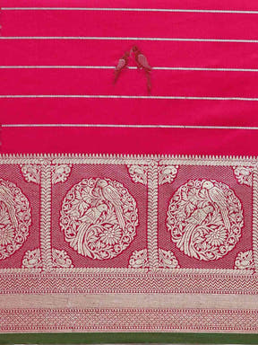Exclusive Banarasi Striped Rani Colour Silk Saree