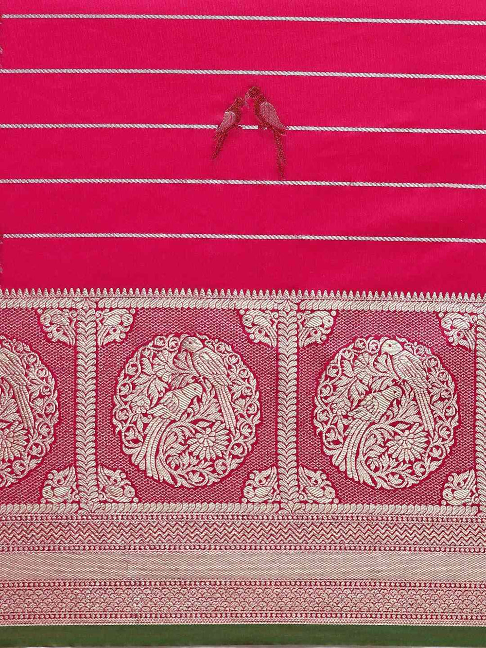 Exclusive Banarasi Striped Rani Colour Silk Saree