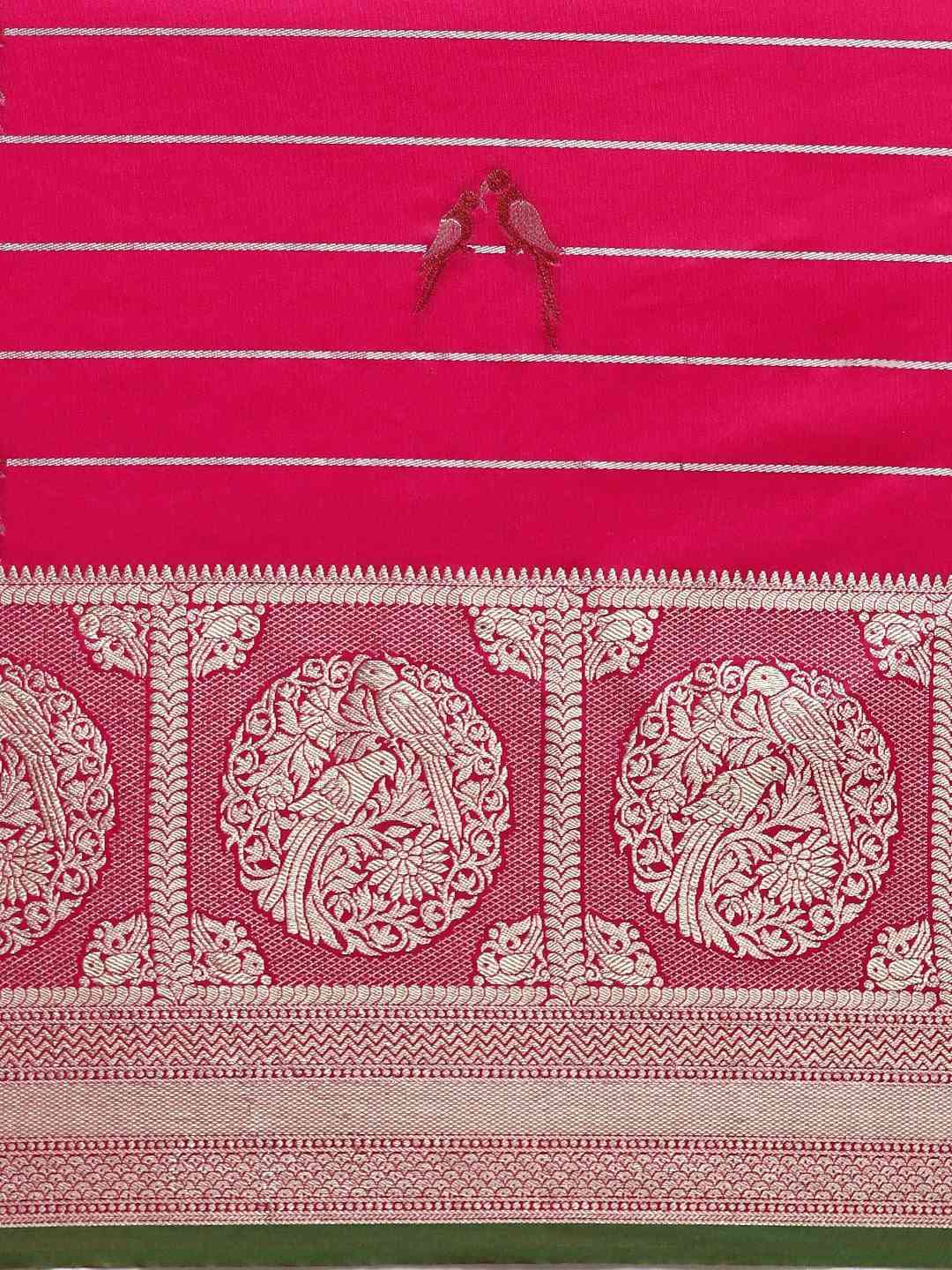 Exclusive Banarasi Striped Rani Colour Silk Saree