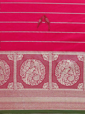 Exclusive Banarasi Striped Rani Colour Silk Saree