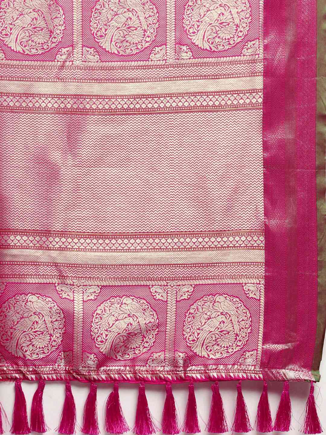 Exclusive Banarasi Striped Rani Colour Silk Saree
