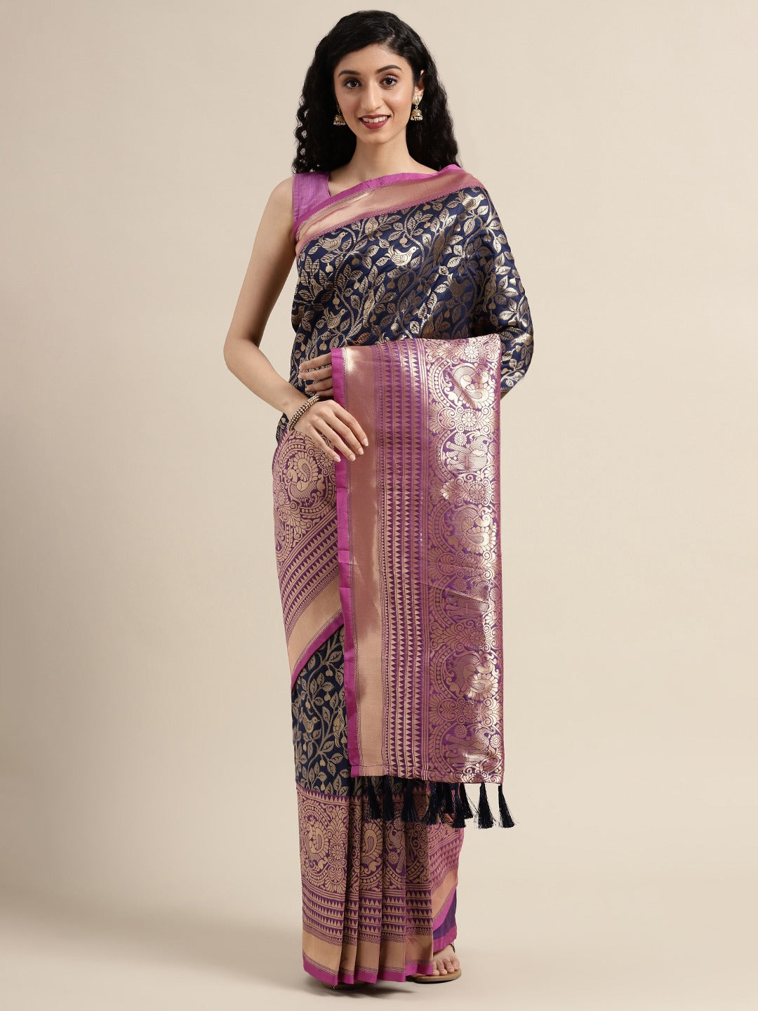 Banarasi Navy Colour Silk Blend Woven Design Saree