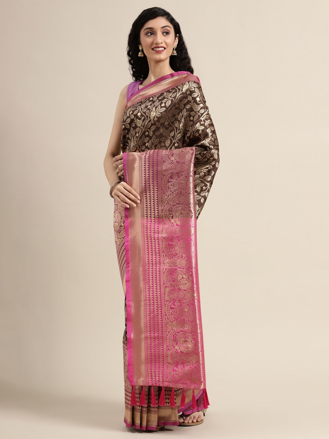 Banarasi Coffee Brown Colour Silk Blend Woven Design Saree