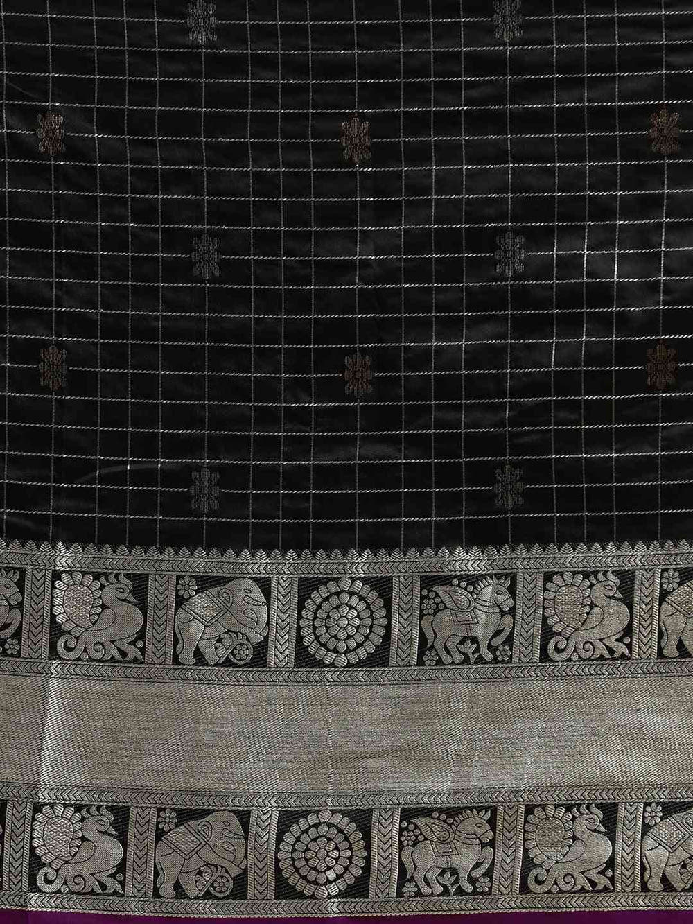  Beautiful Checked Banarasi Saree In Black Colour