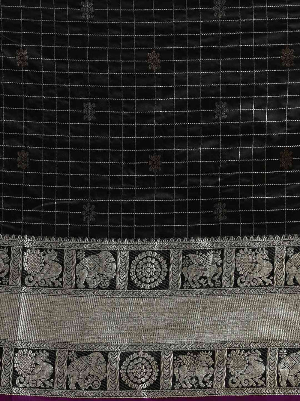  Beautiful Checked Banarasi Saree In Black Colour