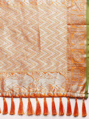  Beautiful Orange Colour Checked Banarasi Saree
