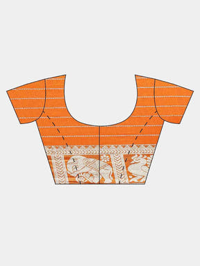  Beautiful Orange Colour Checked Banarasi Saree