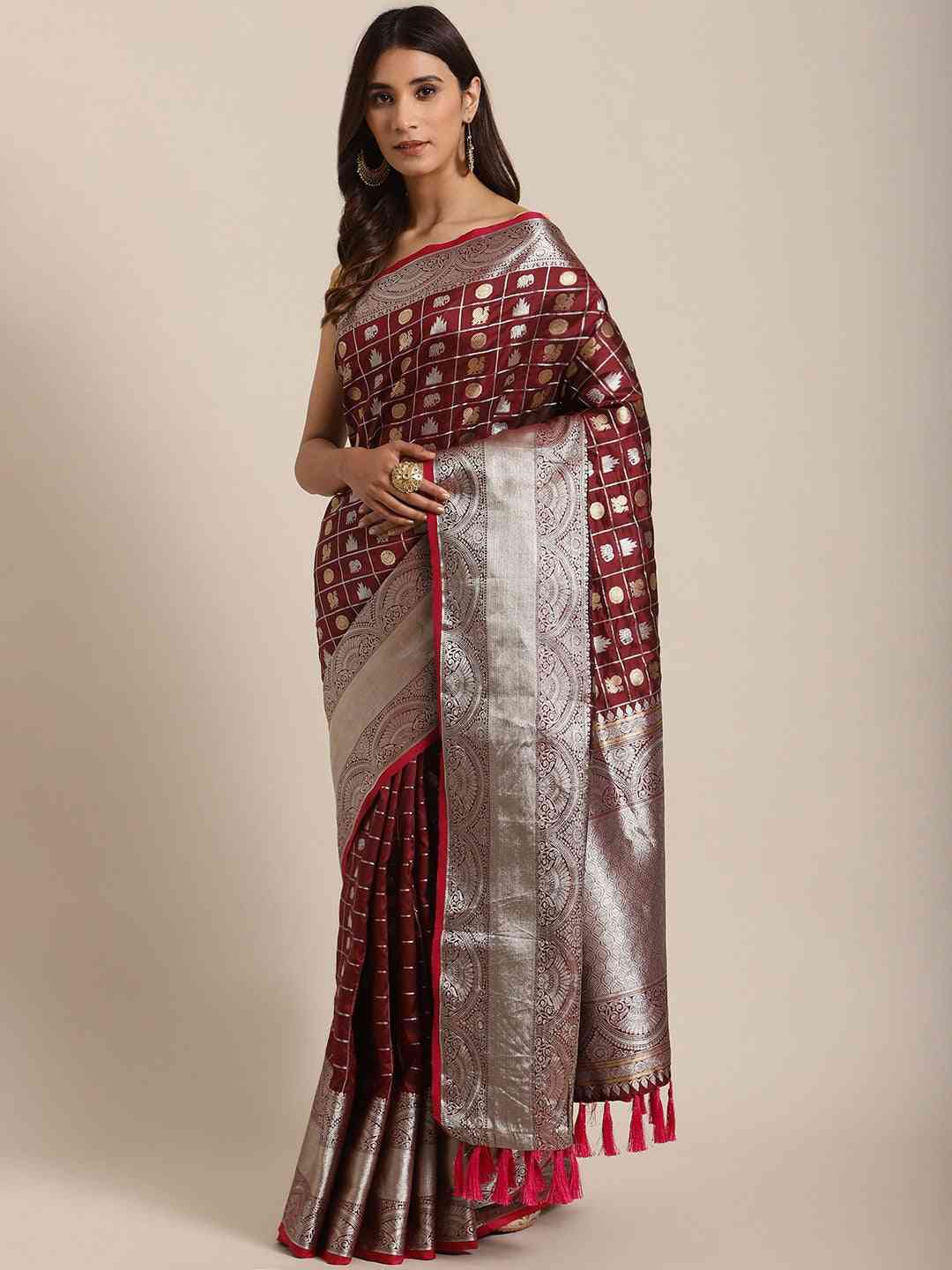 Exclusive Maroon Colour Woven Design Banarasi Saree