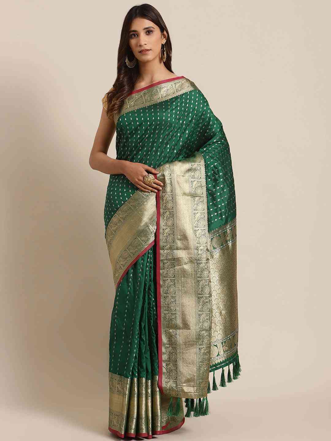  Digital Bottle Green Colour Woven Design Banarasi Saree