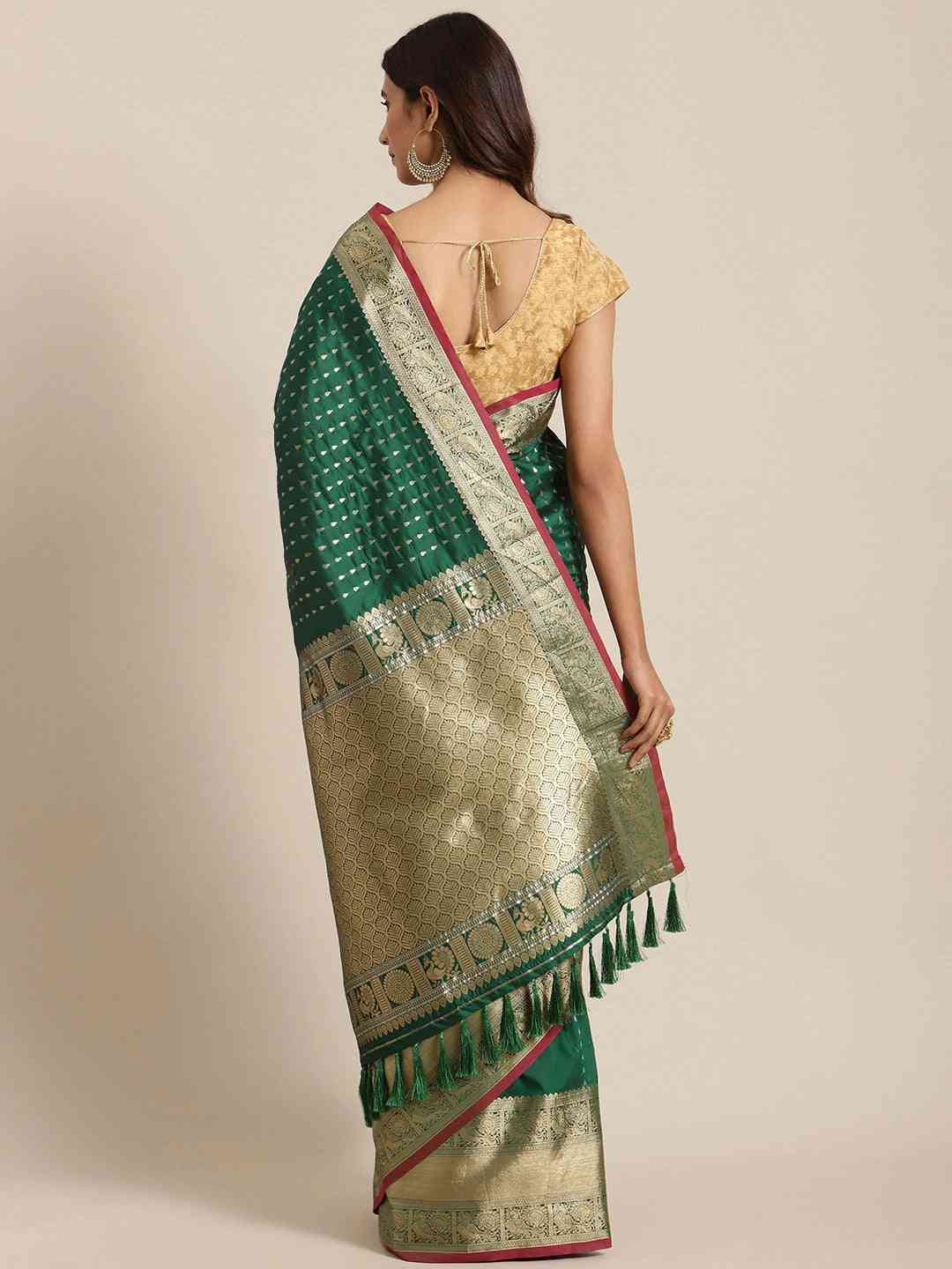  Digital Bottle Green Colour Woven Design Banarasi Saree