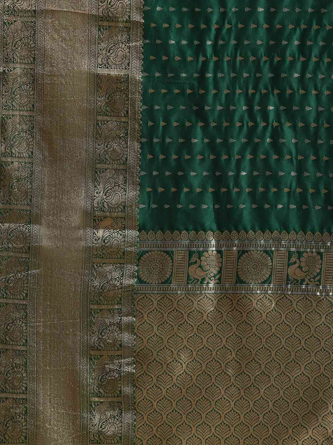  Digital Bottle Green Colour Woven Design Banarasi Saree