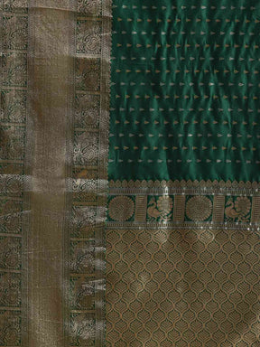 Digital Bottle Green Colour Woven Design Banarasi Saree