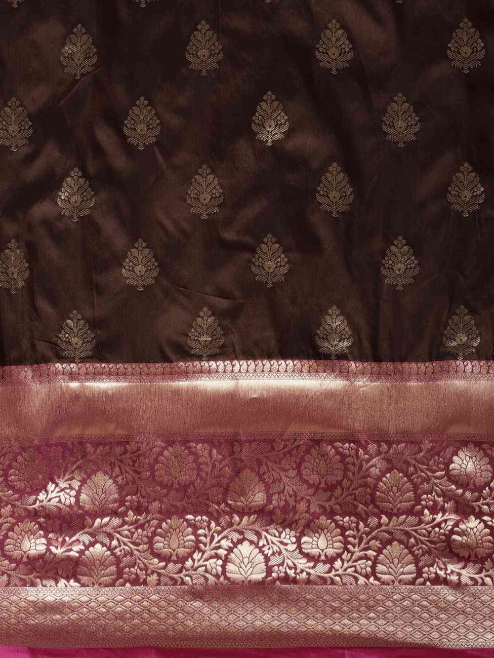 Stylish Brown Banarasi Silk Saree with Ethnic Motifs Print