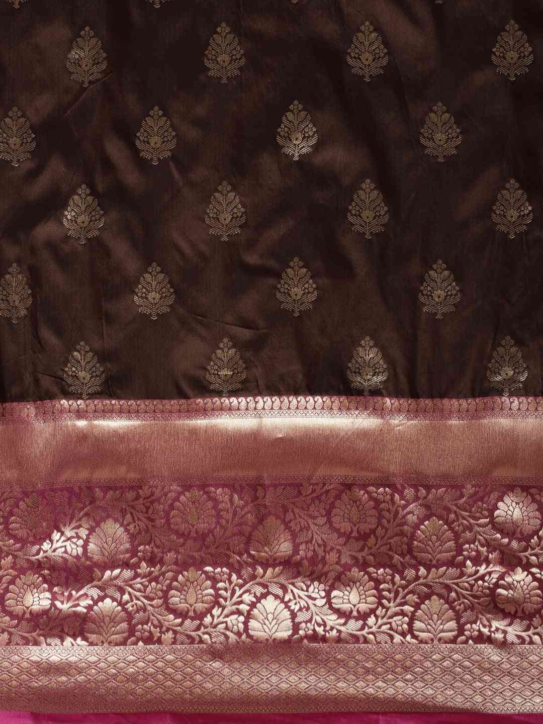 Stylish Brown Banarasi Silk Saree with Ethnic Motifs Print