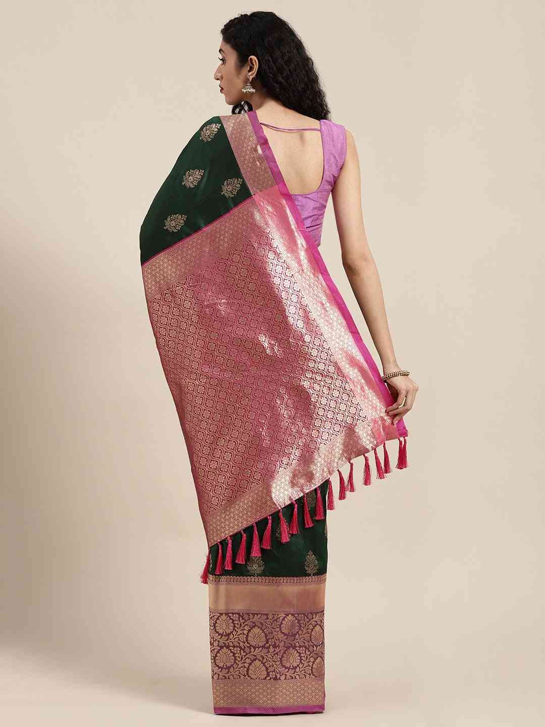 Banarasi Bottle Green Ethnic Motifs Silk Saree