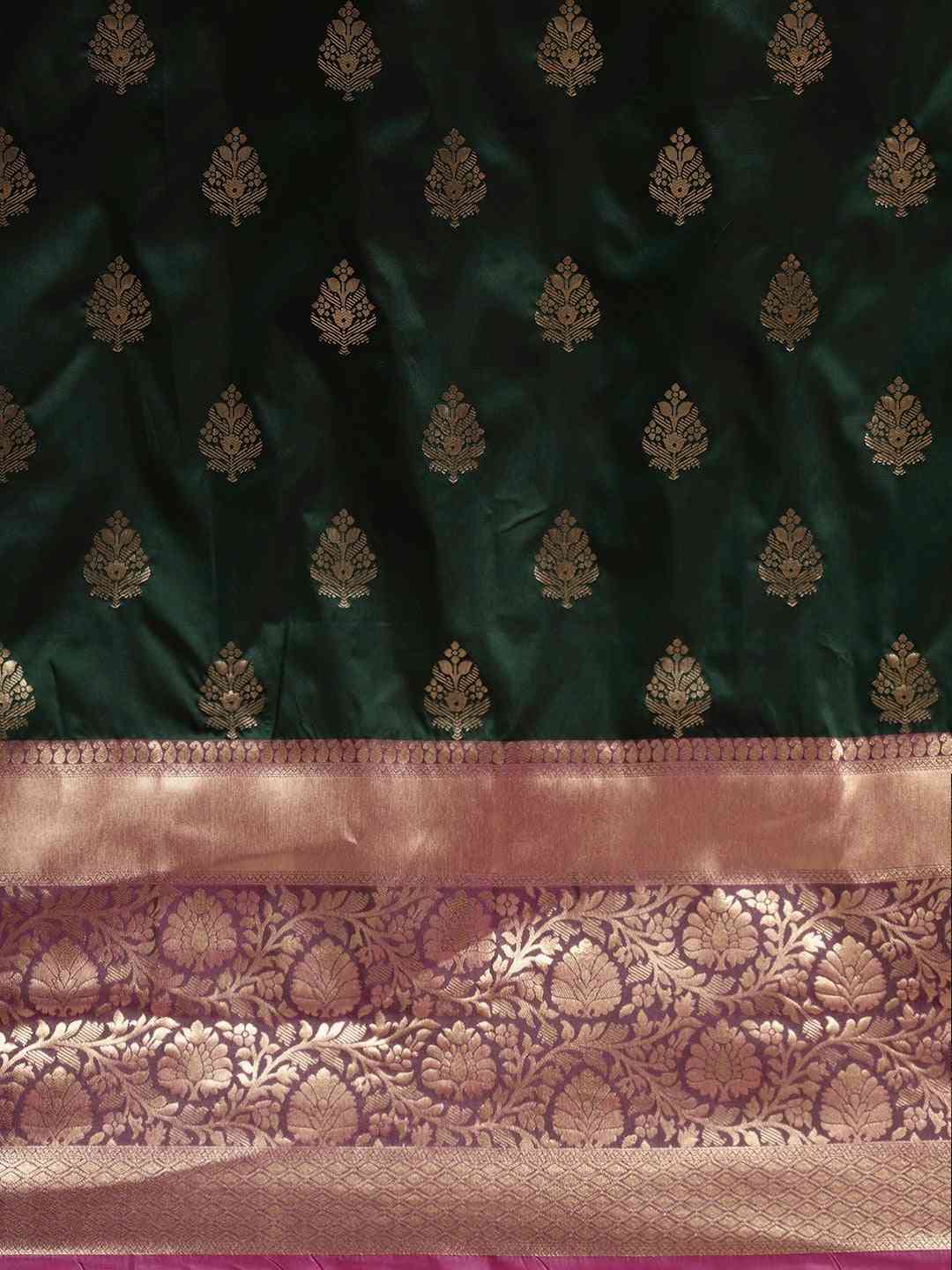 Banarasi Bottle Green Ethnic Motifs Silk Saree
