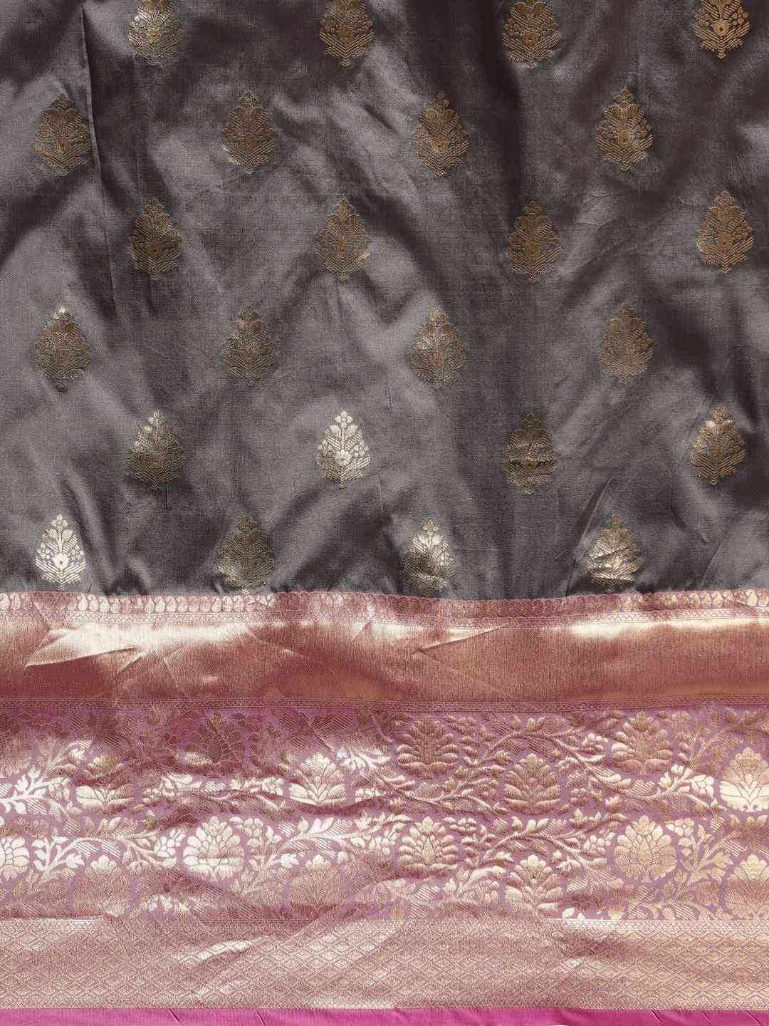 Stylish Grey Ethnic Motifs Banarasi Silk Saree 