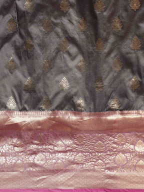 Stylish Grey Ethnic Motifs Banarasi Silk Saree 
