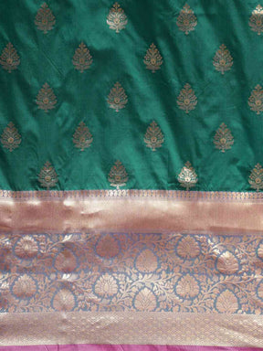 Stylish Teal Colour Ethnic Motifs Print Banarasi Silk Saree