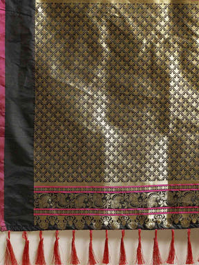  Traditional Black Colour Banarasi Saree With Ethnic Motifs