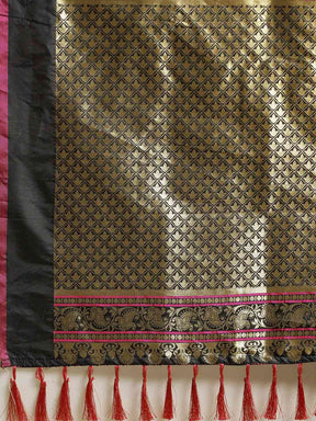  Traditional Black Colour Banarasi Saree With Ethnic Motifs