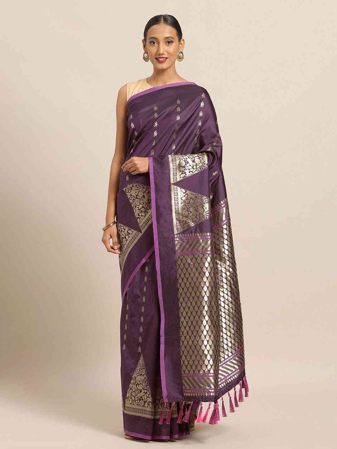 Stylish Traditional Purple Colour Zari Banarasi Saree