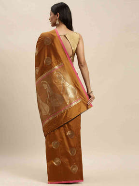 Honey Yellow Colour Banarasi Saree with Ethnic Motifs