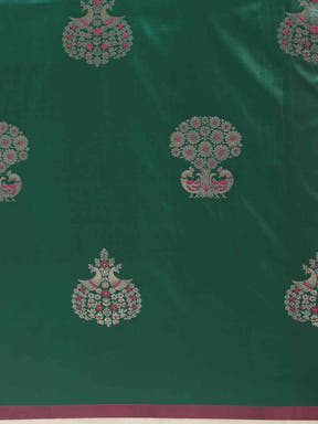 Bottle Green Colour Banarasi Saree with Ethnic Motifs & Zari