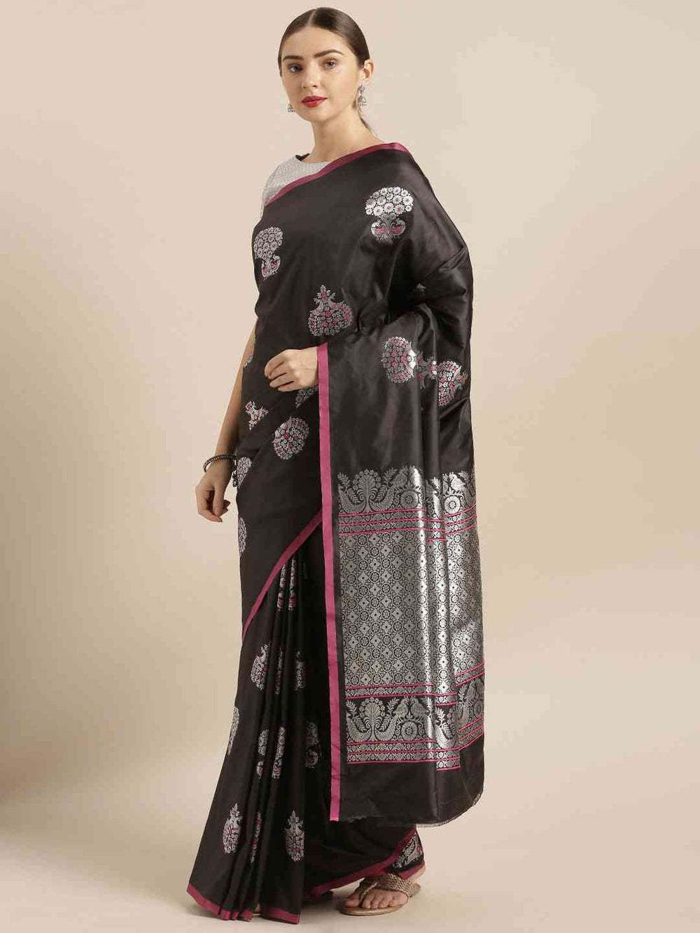 Exclusive Black Colour Ethnic Motifs Zari Silk Saree