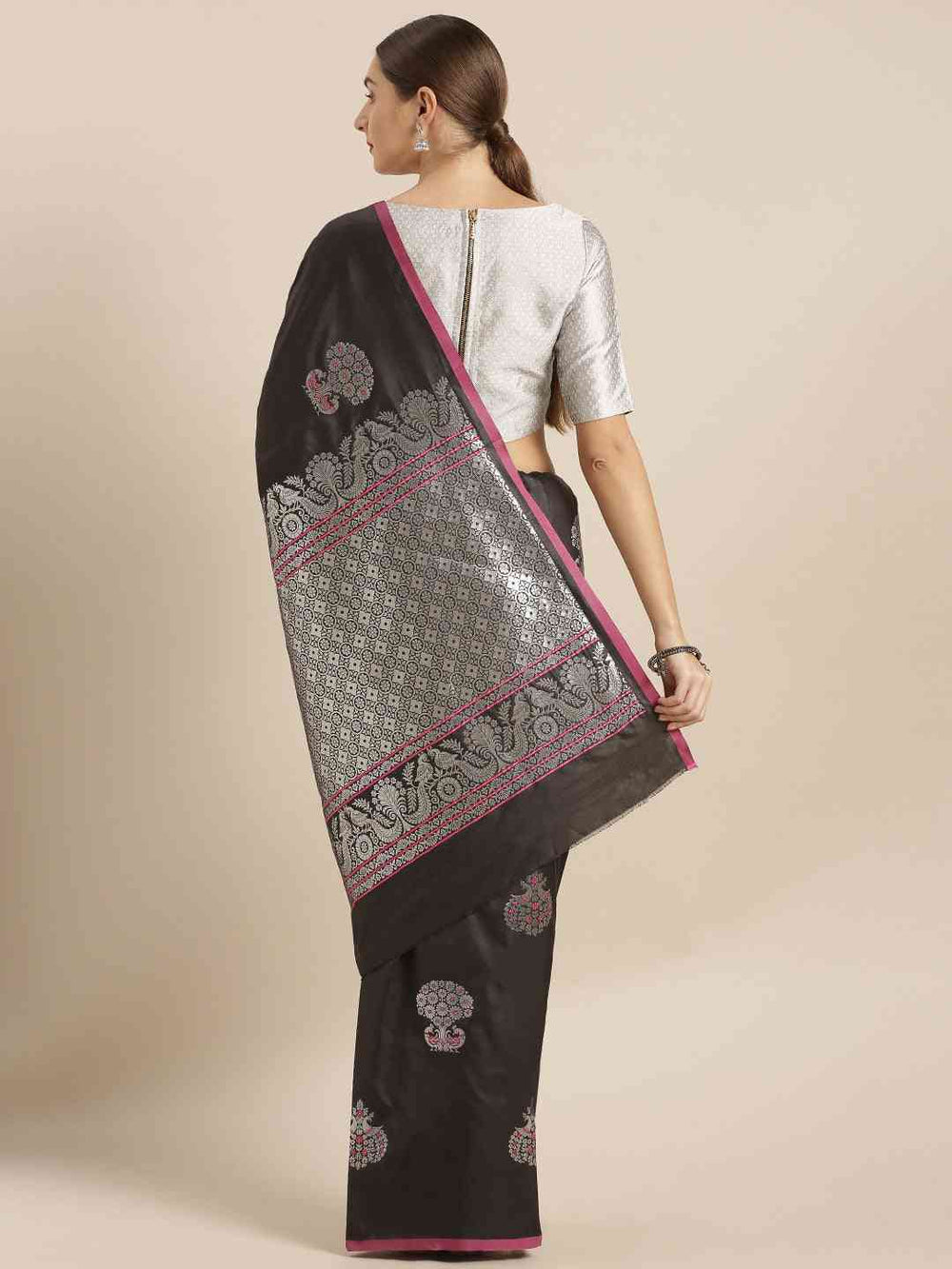 Exclusive Black Colour Ethnic Motifs Zari Silk Saree