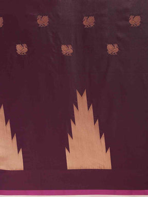  Geometric Print Wine Colour Zari Silk Banarasi Saree
