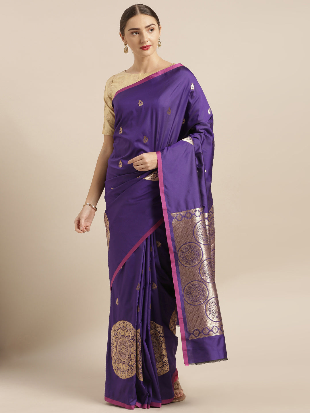  Bollywood Banarasi Silk Blend Purple Colour Saree