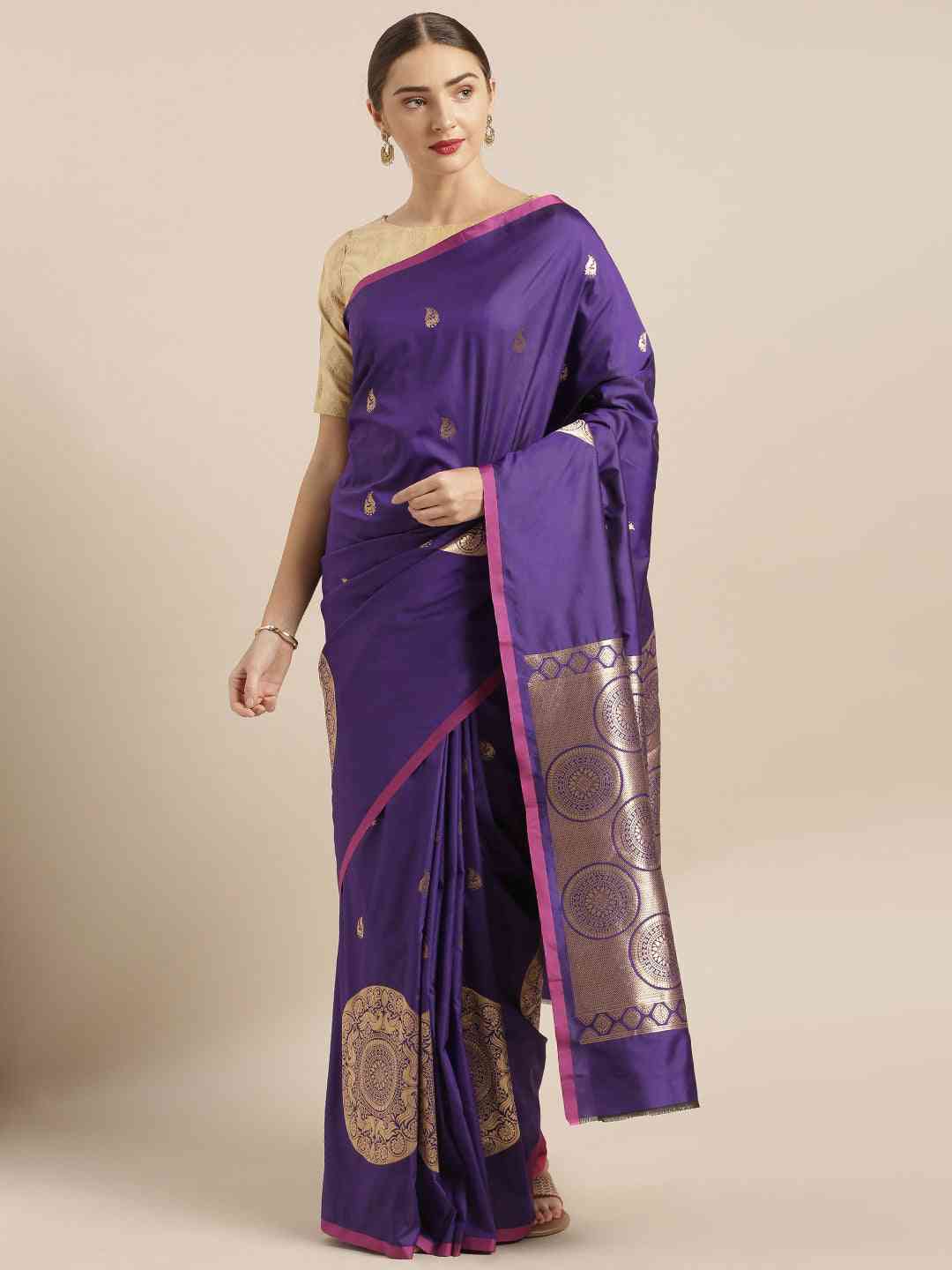  Bollywood Banarasi Silk Blend Purple Colour Saree