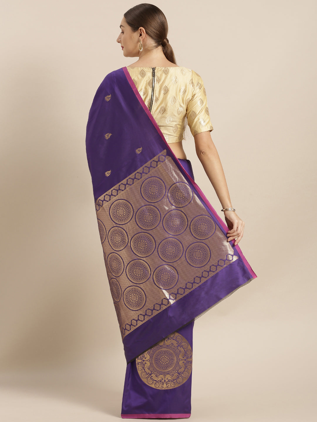  Bollywood Banarasi Silk Blend Purple Colour Saree