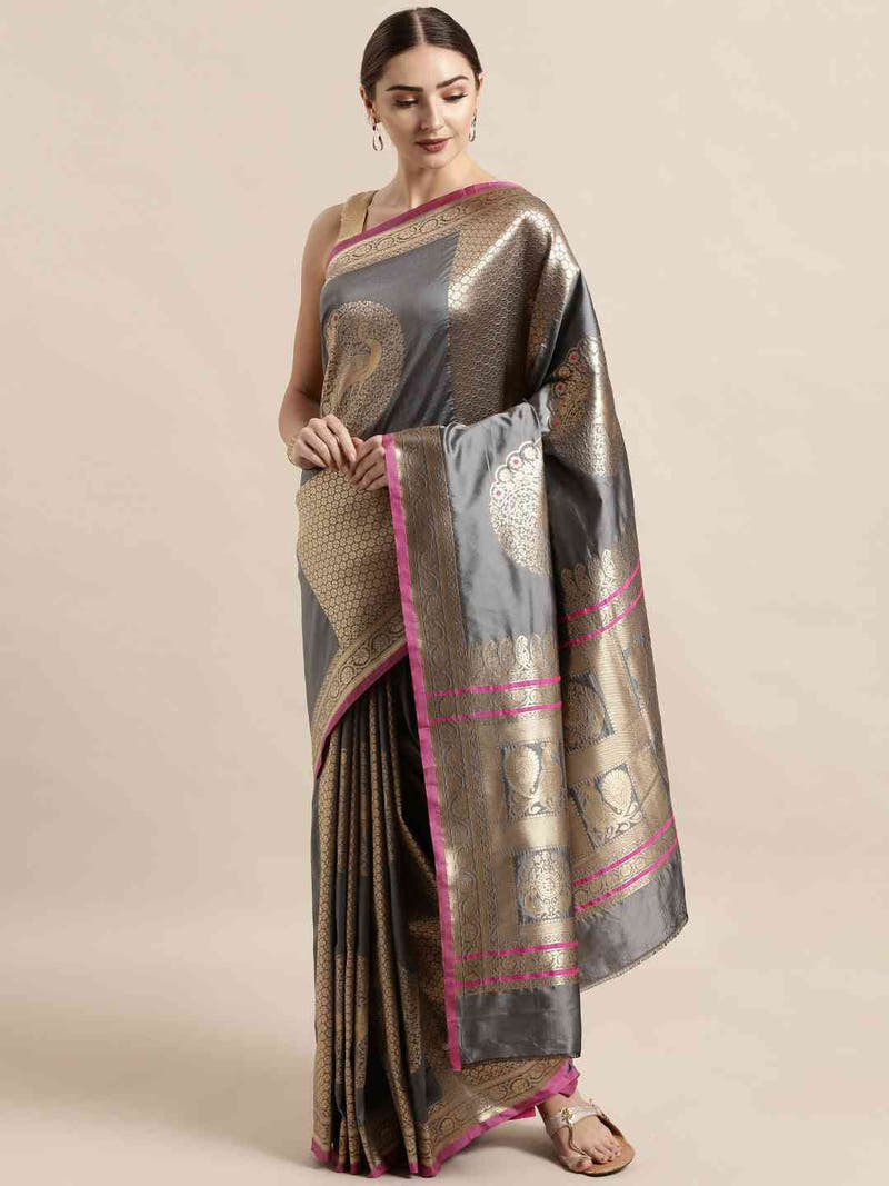 Banarasi Grey Colour Silk Woven Design Saree 