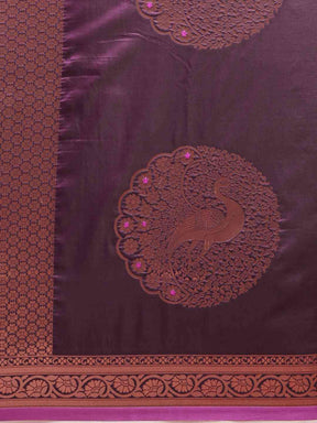  Banarasi Wine Colour Silk Saree With Woven Designs