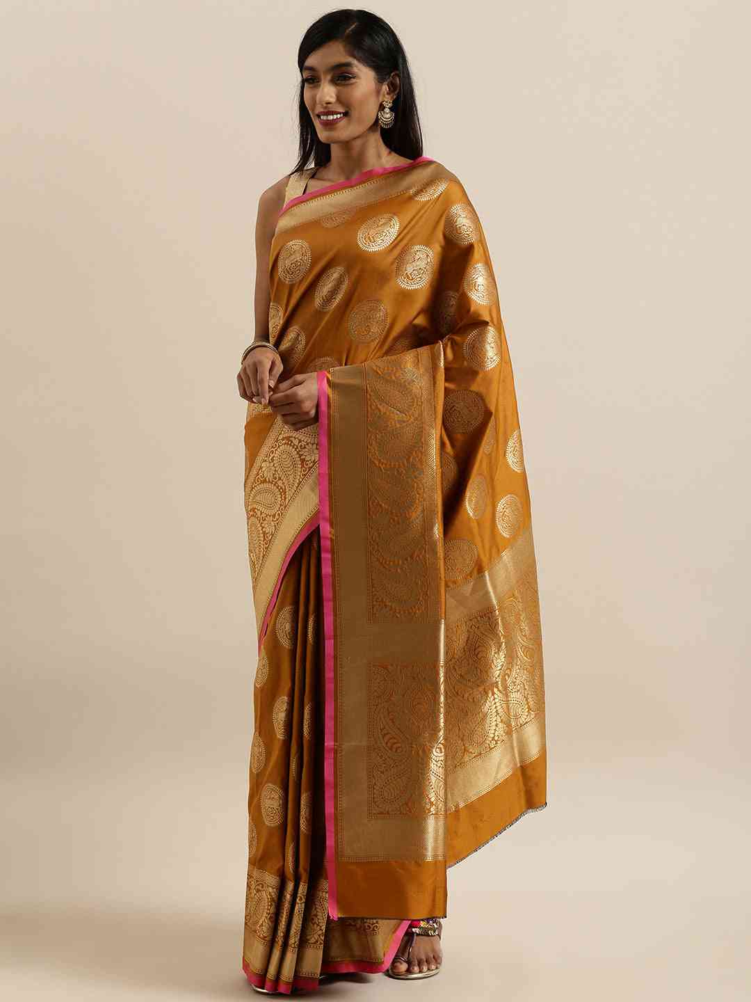 Traditional Silk Blend Banarasi Saree in Mustard Colour
