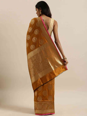 Traditional Silk Blend Banarasi Saree in Mustard Colour