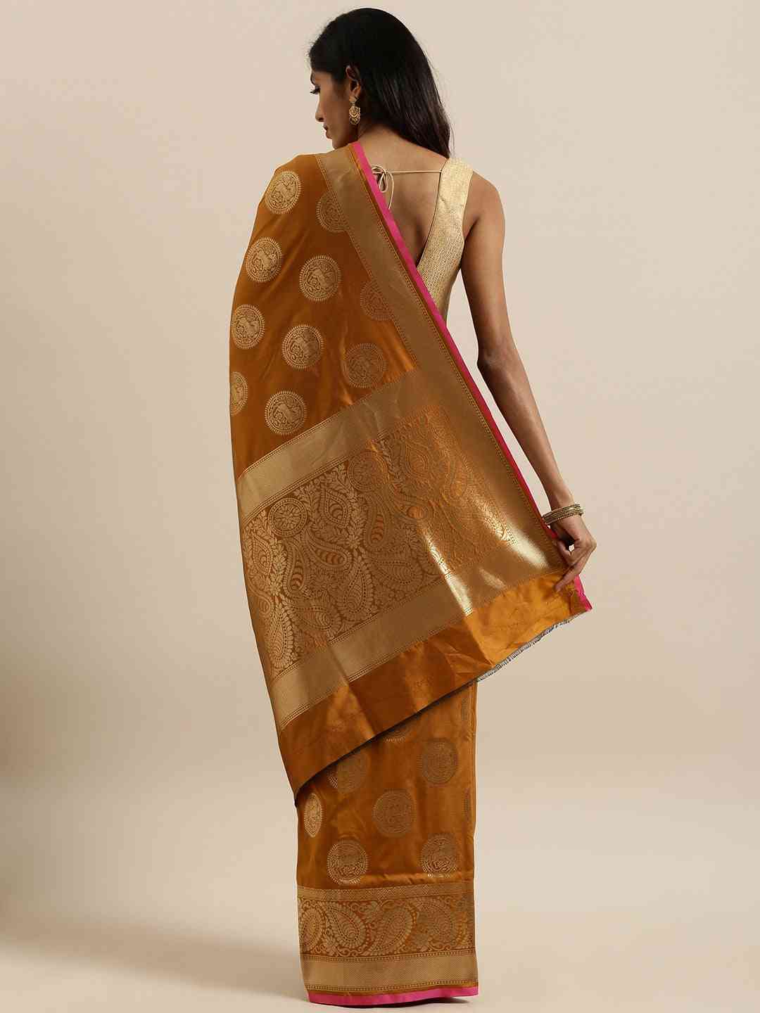 Traditional Silk Blend Banarasi Saree in Mustard Colour