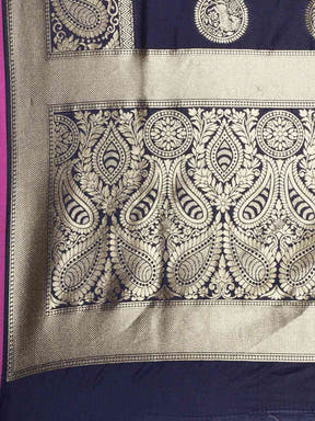 Traditional Navy Silk Blend Banarasi Saree 